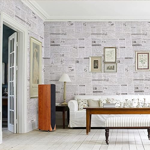 Miniatura 2 de Papel tapiz de periódico vintage blanco de 17.7 x 6.5 pies, papel tapiz autoadhesivo para despegar y pegar, para encimeras, gabinetes, muebles