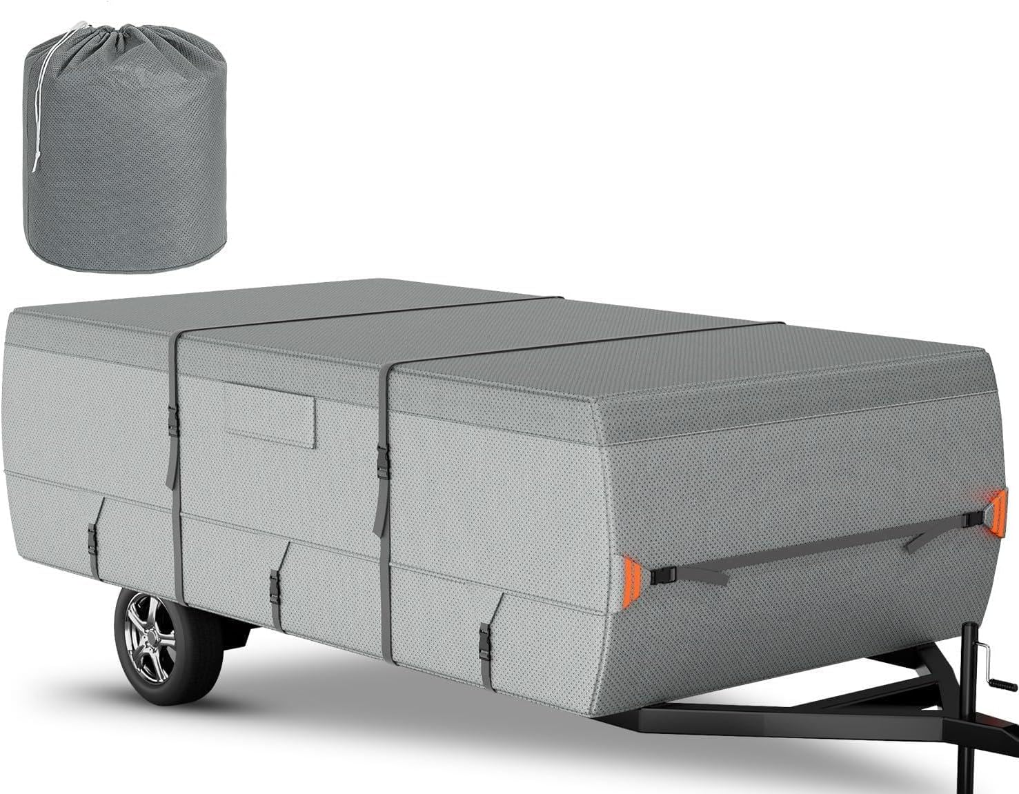 Tuszom Pop Up Camper Tent Trailer Cover Extra Thick 7 Layers Tearproof Popup Folding Camper Coverwith Storage Bag and 7PCS Windproof Straps (7 Layers Non-Woven Fabric) (Gray, Fits 8'-10')