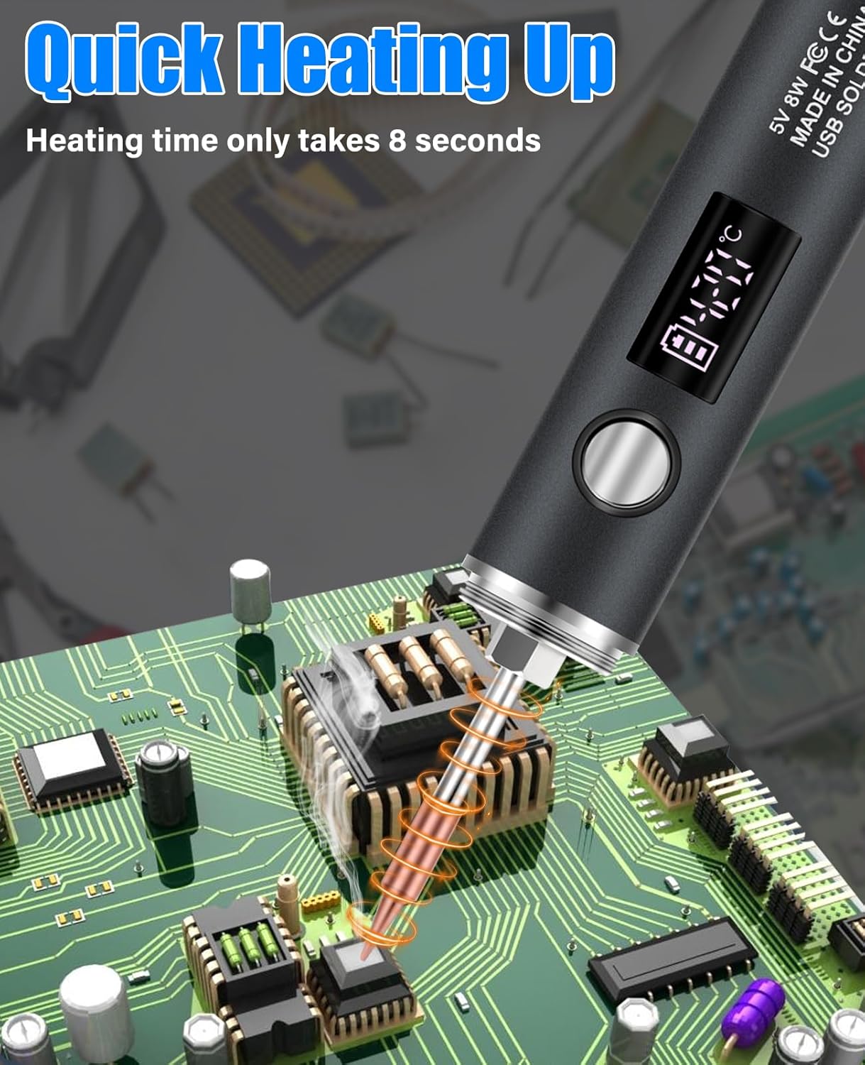 Cordless Soldering Iron Kit, 1400mAh Rechargeable Portable Cordless Soldering Iron, LCD Digital Adjustable Temperature Thermostatic Soldering Gun for Home Appliance Repair