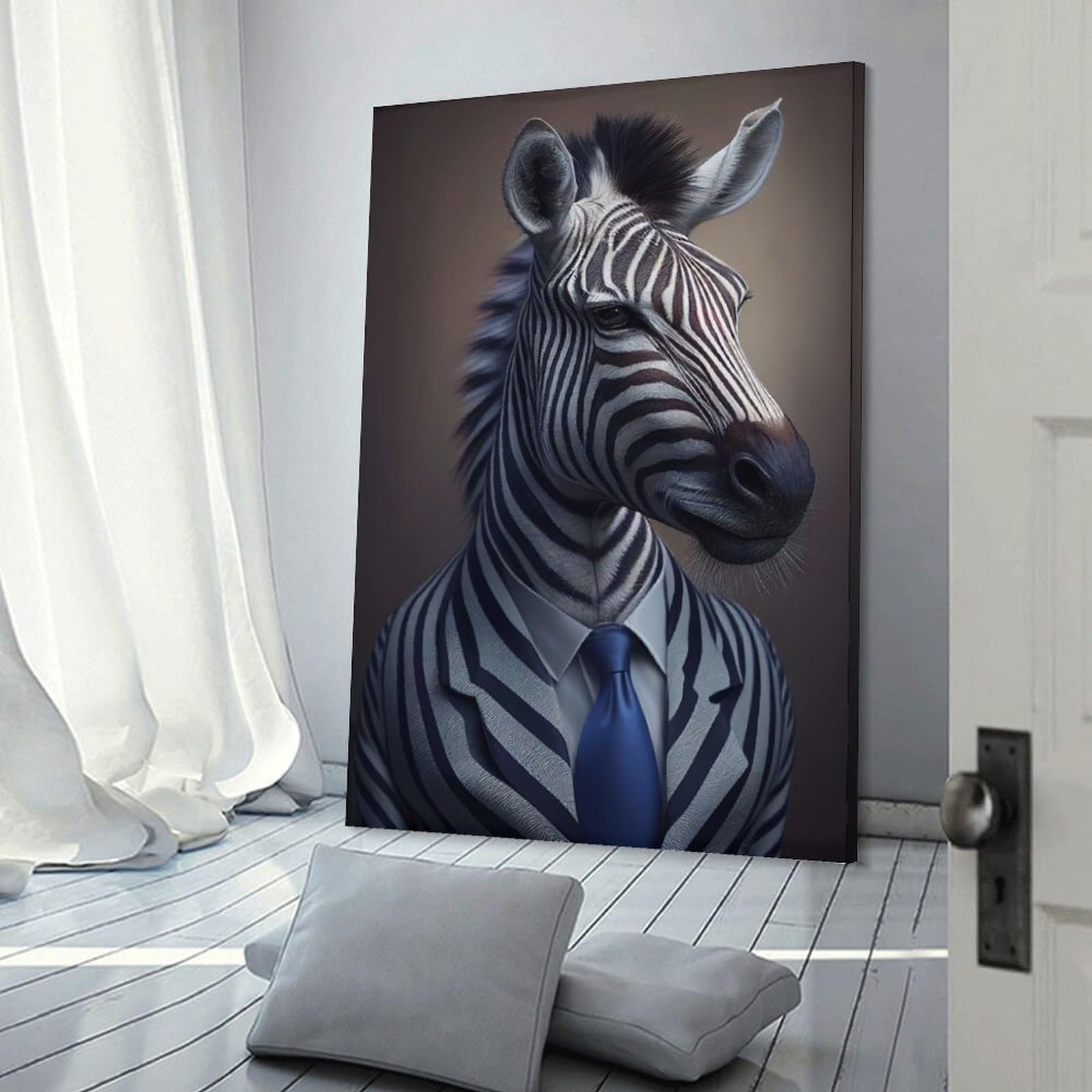 Junmoney Zebra in Suit Animal Fashion Decorative Wall Artwork 16x24inch(40x60cm), for Home Lounge, Bedroom Or Reading Nook, Modern Wall Decor for Cosy Interiors
