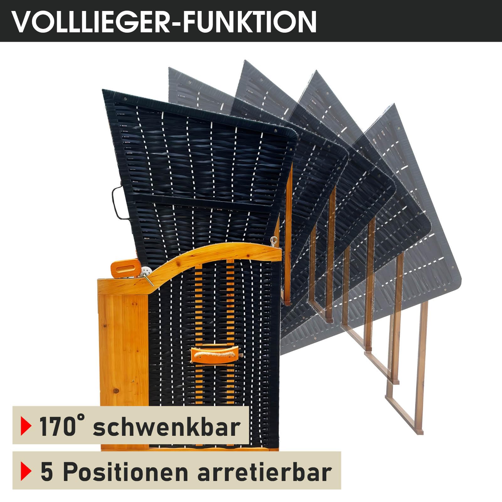 BRAST Strandkorb Rügen Deluxe | für 2 Personen | 120cm breit | 5 Designs | inkl. wetterfeste Abdeckhaube | verstellbare Rückenlehne weiches Fußkissen | Anthrazit/Weiß - Nadelstreifen