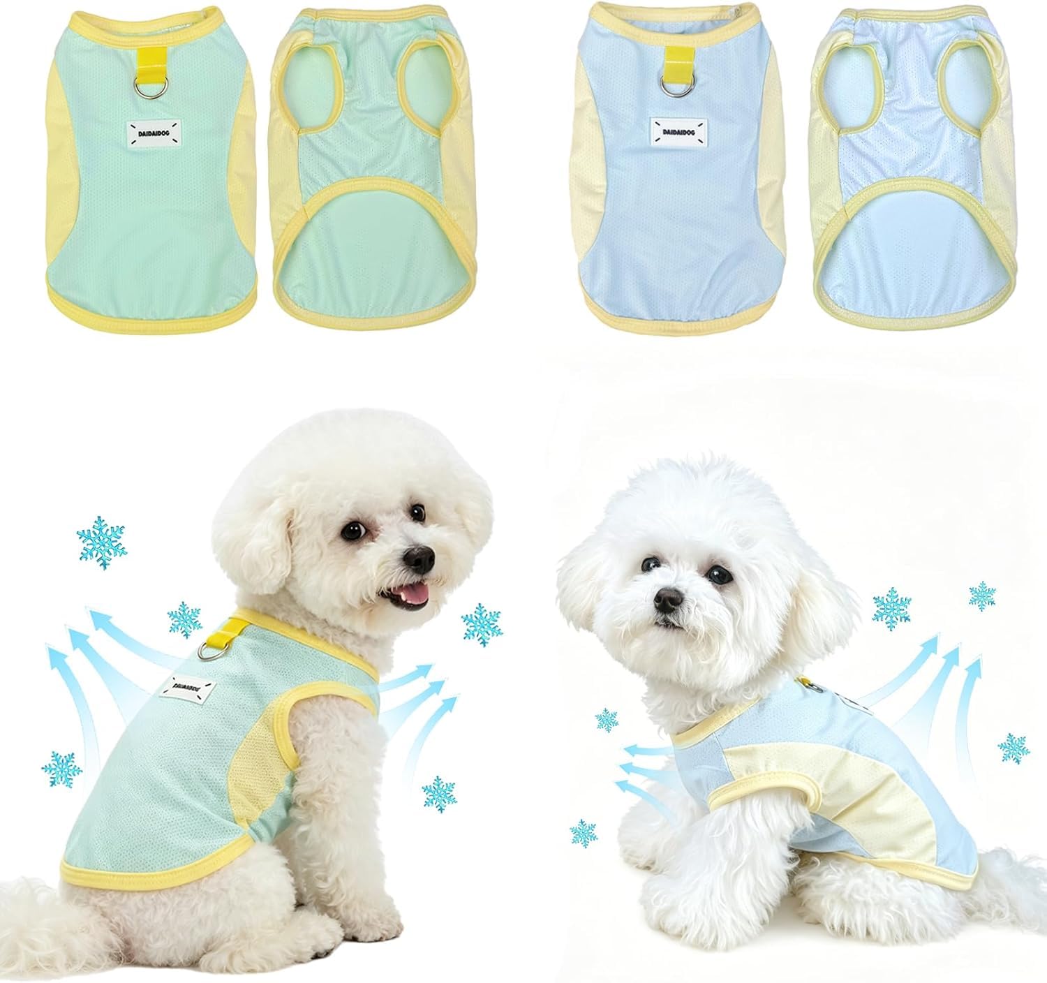 Dog Cooling Vest 2 Pack, Breathable Ice Silk Pet Cooling Clothes with D-Ring, Summer Cool Coats for Small to Medium Dogs (Green/Blue) (XS)