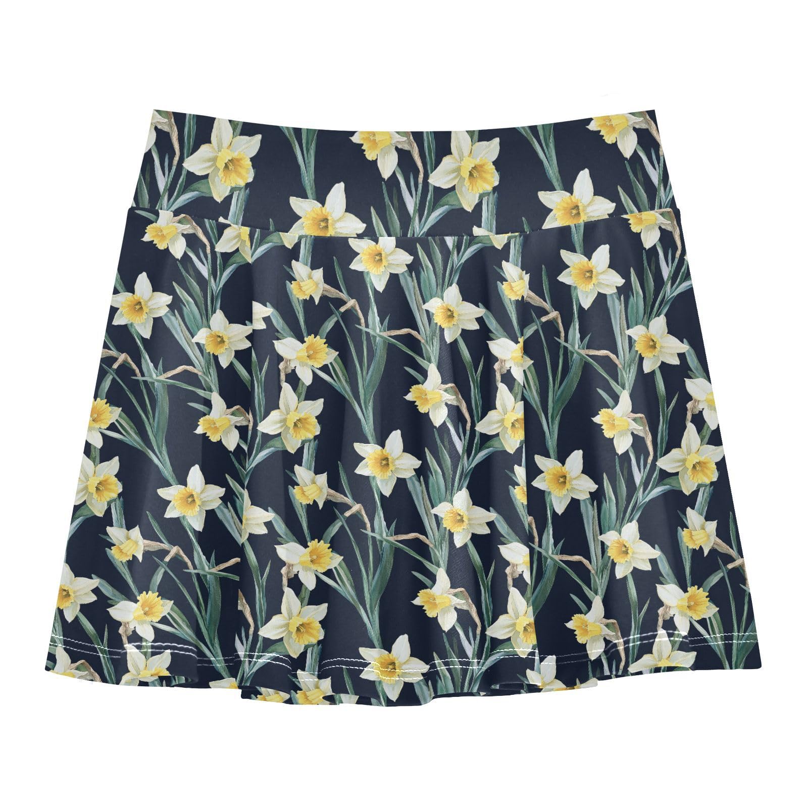 Aesthetic Daffodils Athletic Skorts for Girls with Built-in Shorts Flowy Toddler Athletic Skort Kids Cheer Skirt with Pockets 4-12Y