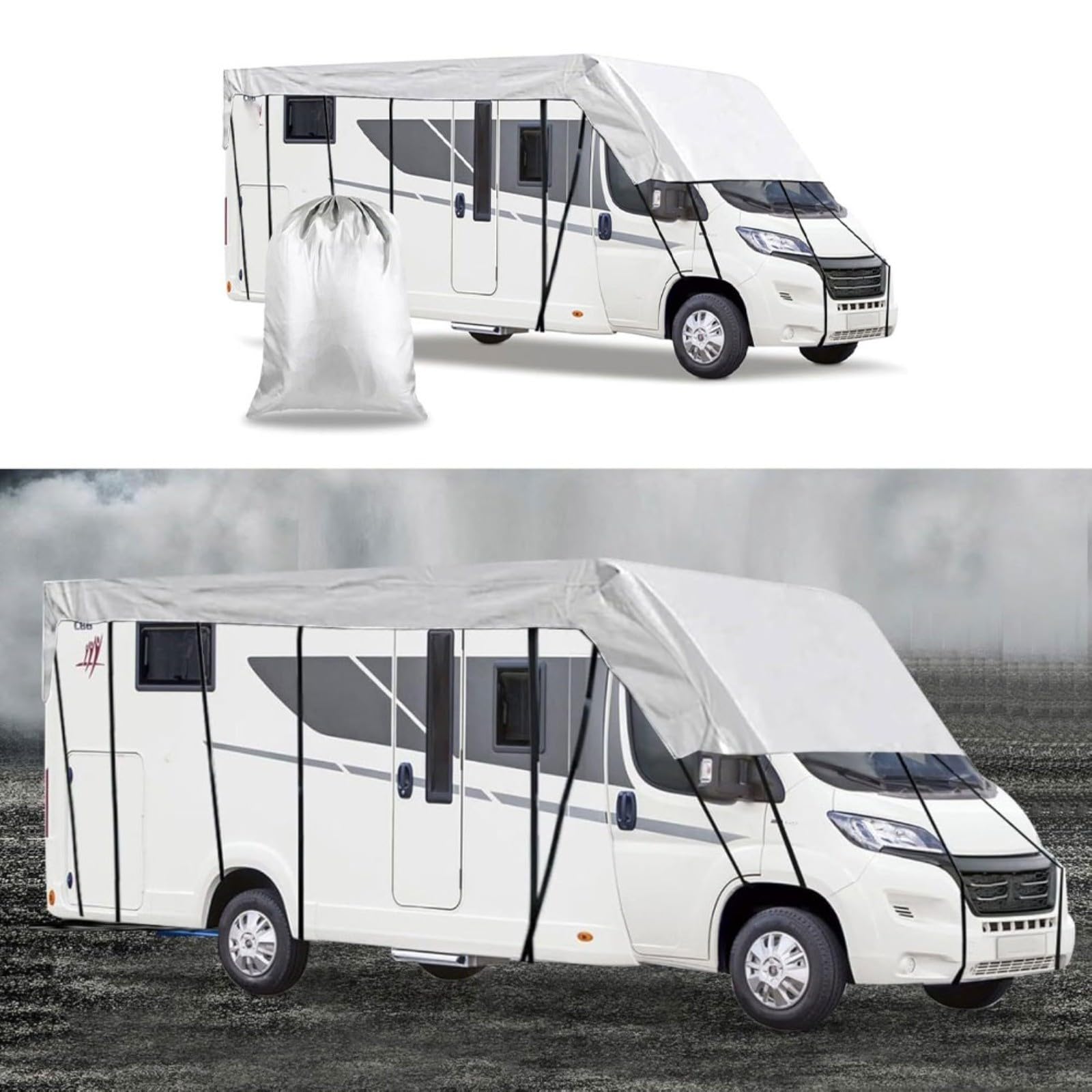 Cubierta de techo para caravana de 6,5 a 8,5 m, lona Oxford 210D, impermeable, protección solar para nieve, camión, remolque (6,5 x 3 m)