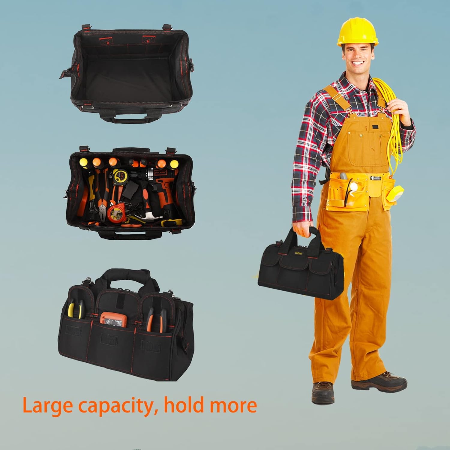 FASTECH 14-inch Heavy Duty Toosl Bag With Wide Mouth for Tool Storage, Carrier and Organizer, Tool Tote Bag For Men, Wide Mouth Tool Bag With Inside Pockets (14 Inch) - Image 4