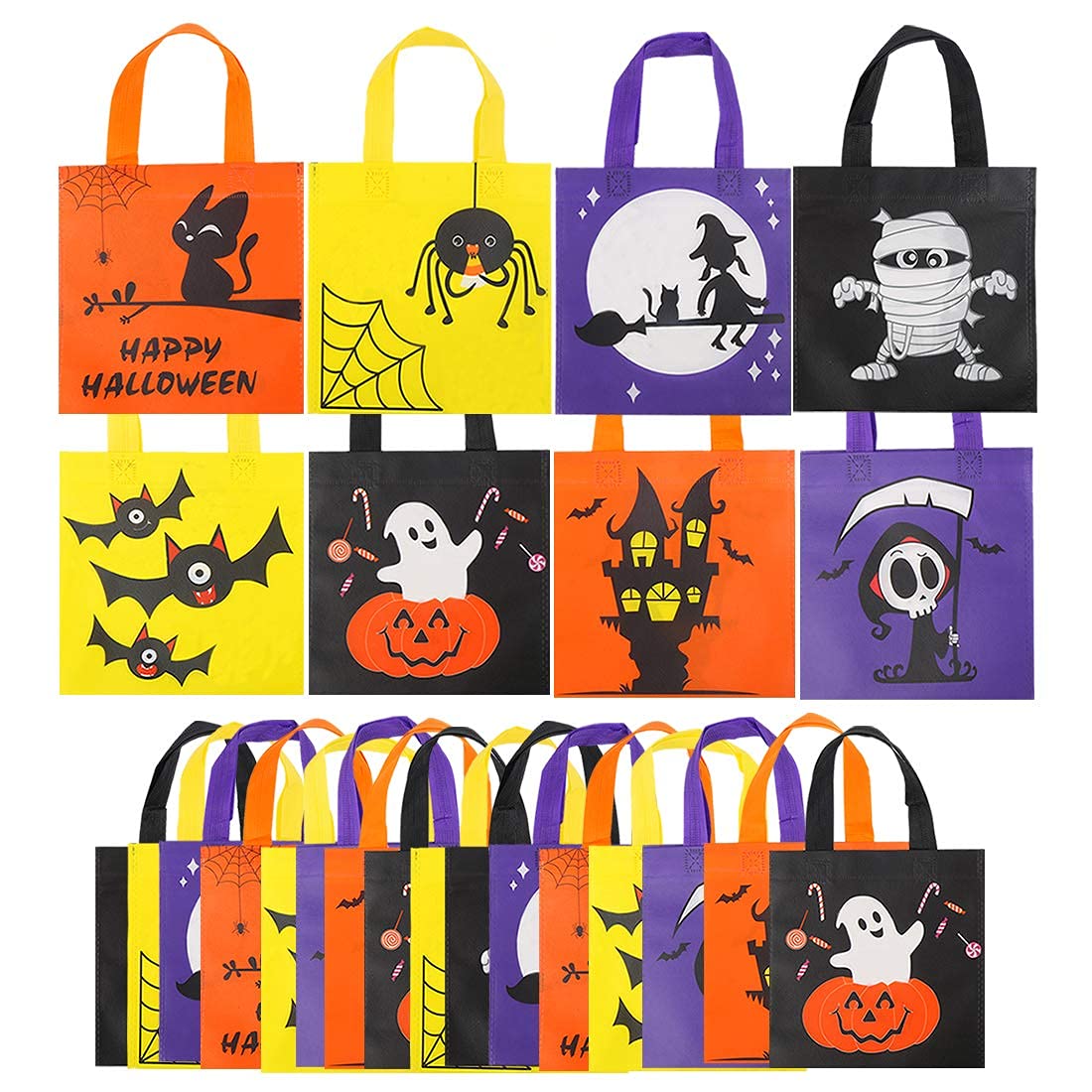 24Pcs Halloween Trick or Treat Bags Gift Candy Bag Non-woven 8 Styles