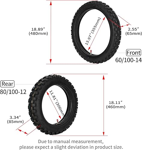 Miniatura 2 de 60100-14 2.50-14 + 80100-12 3.00-12 neumático y tubo interior para 90cc 110cc 125cc SSR CRF XR70 CR60R KLX110 KX60 DRZ DS80 JR80 PW80 TTR90 YZ60