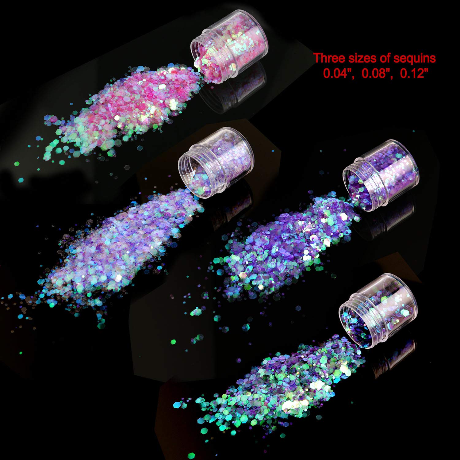 HOWAF 12 garnków Beauty Nail Glitter Cekiny puder z pędzelkiem 2 szt., mieszanka holograficznych brokatowych cekinów puder pył do paznokci twarzy oczu ciała włosów 3D zdobienia paznokci dekoracja
