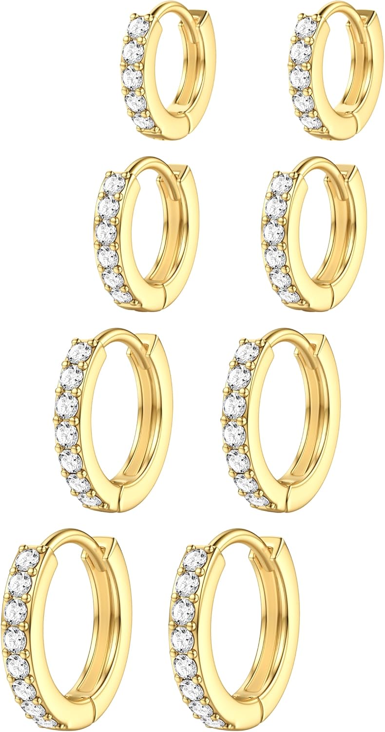 Small Gold Silver Hoop Earrings Set for Women - Hypoallergenic 14K Gold Plated Earring Stack Cartilage Earrings Dainty Huggie Hoops Earrings for Multiple Piercing Lightweight 4Pairs 20G
