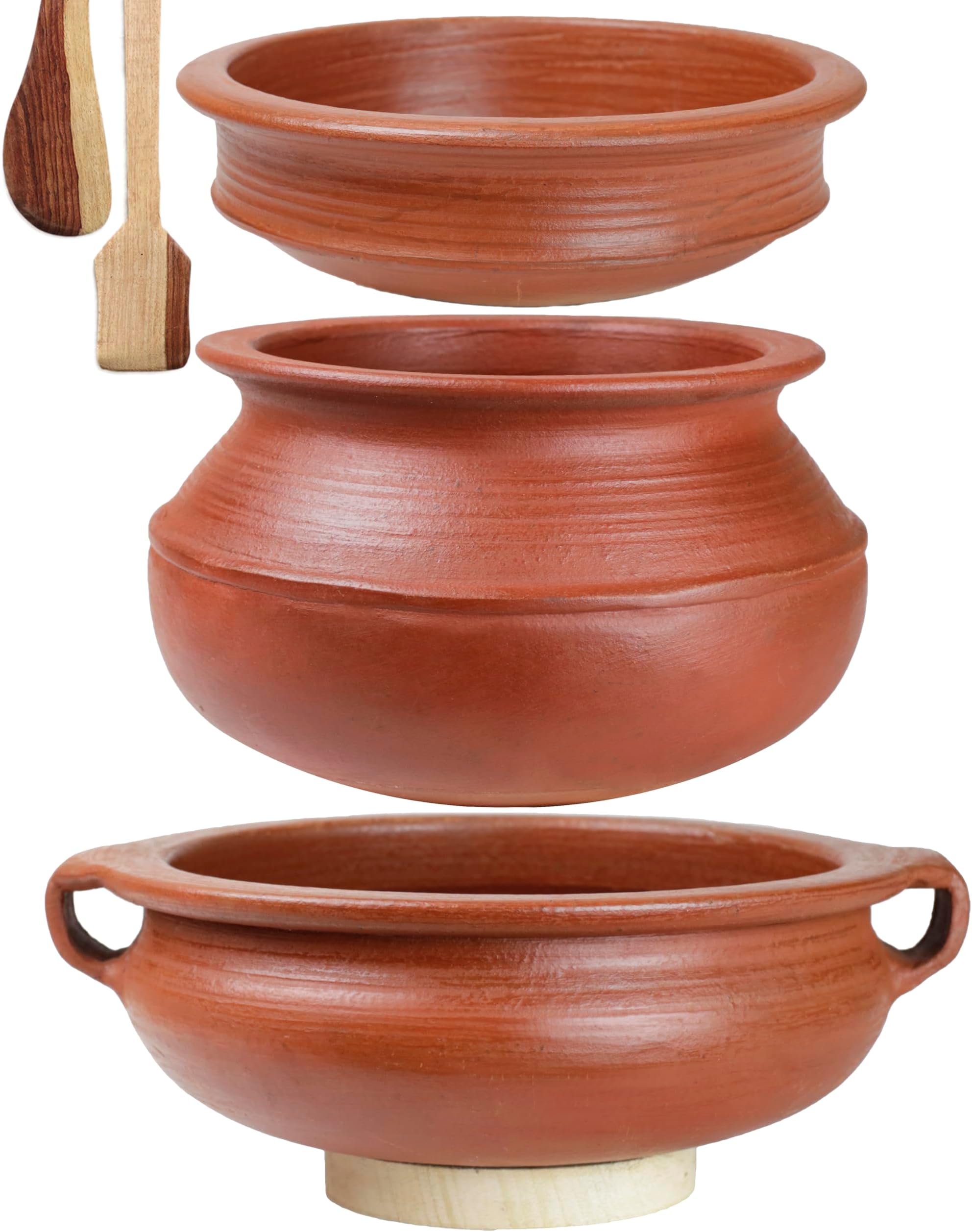 Clay Handi/Pot for Cooking and serving Combo 1, 3 & 3 Liter