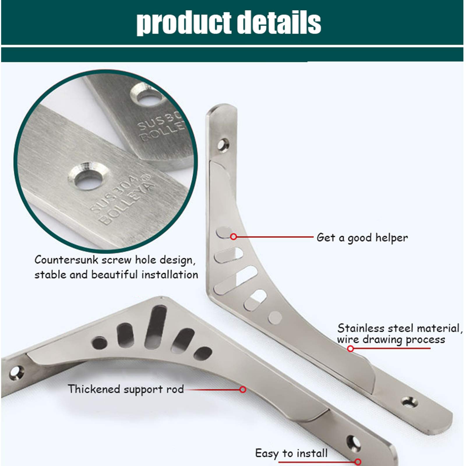 Yanty X2 Staffe per Mensole Acciaio Inossidabile,Staffe per Mensole A Parete,Sostegno Galleggiante A Parete,Risparmio di Spazio,Accessori Completi,Due Metodi di Installazione,350mm/14in