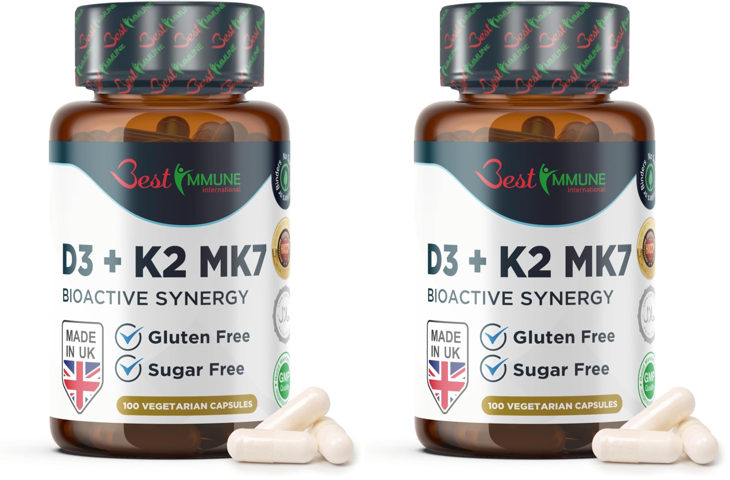 Best Immune Vitamina D3 2000 UI e K2 MK7 100 mcg 100 Capsule Vegane (Confezione da 2)