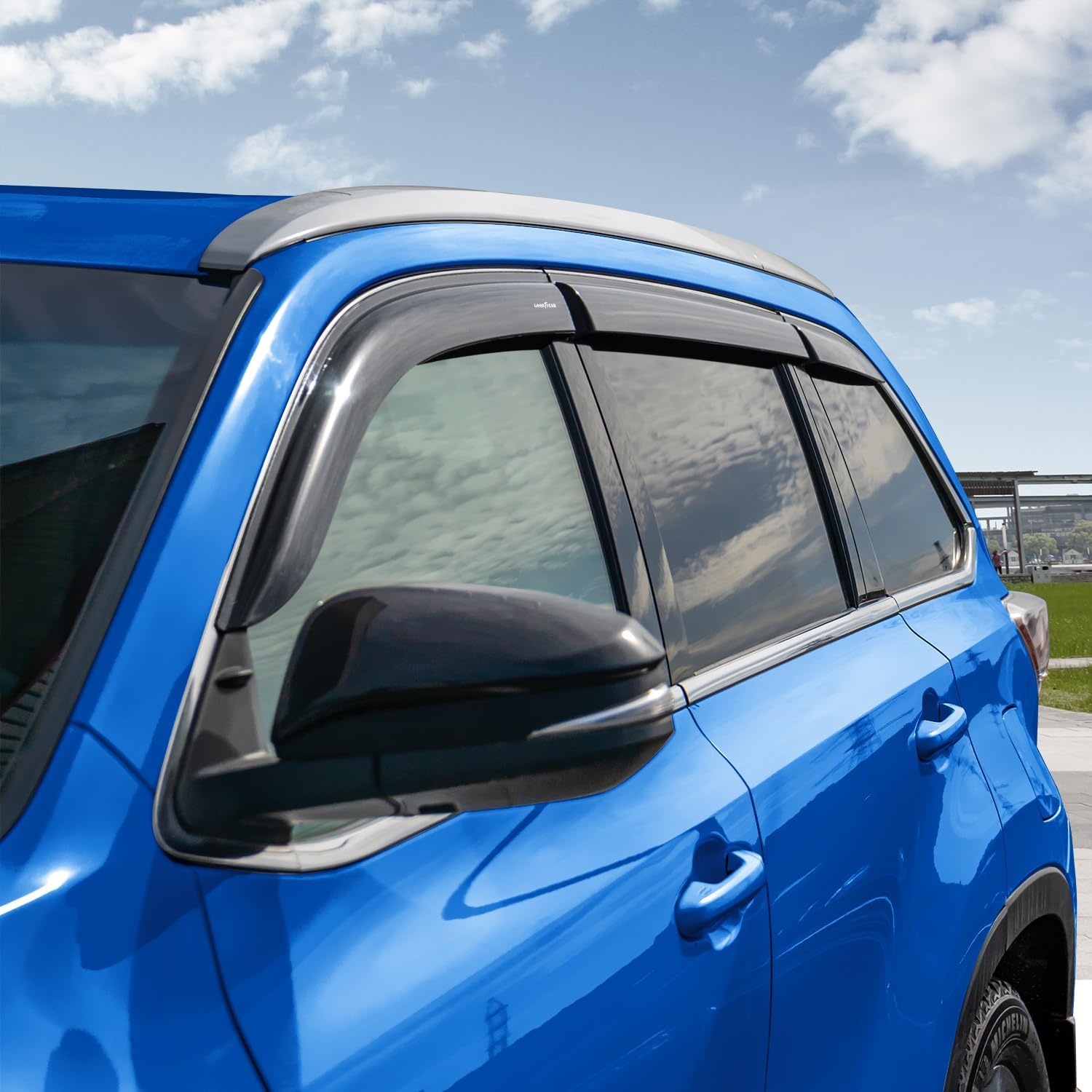 Goodyear Shatterproof Window Deflectors for Toyota Highlander 2014-2019, Tape-on Rain Guards, Window Visors, Vent Deflector Visor, Car Accessories,6 pcs. - GY008664