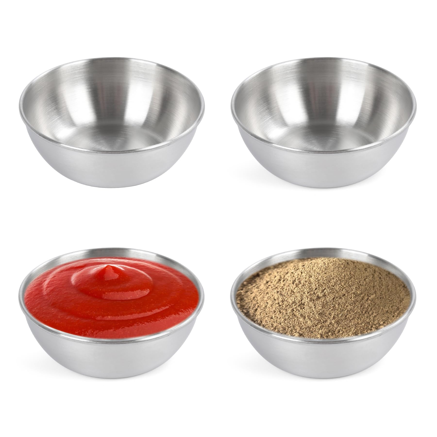 Dalababa 4 Pcs Stainless Steel Bowls for Dips, 3.3fl oz 95ml Small Sauce Dishes, Seasoning Condiment Cups, Prep Serving Dipping Bowls for Sushi Snacks Fruit Appetizer, Depth 3cm - Silver
