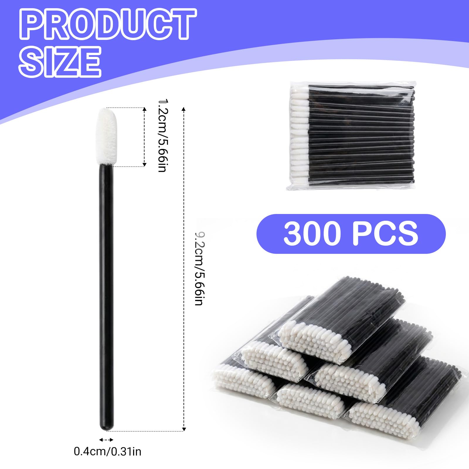 300PCS Cepillos para Maquillaje de Labios, Pinceles Desechables para Labio Ceja Pestaña, Brocha Microbrosse Makeup Tool Negro, Ideal para Viaje, Salón o Uso Profesional