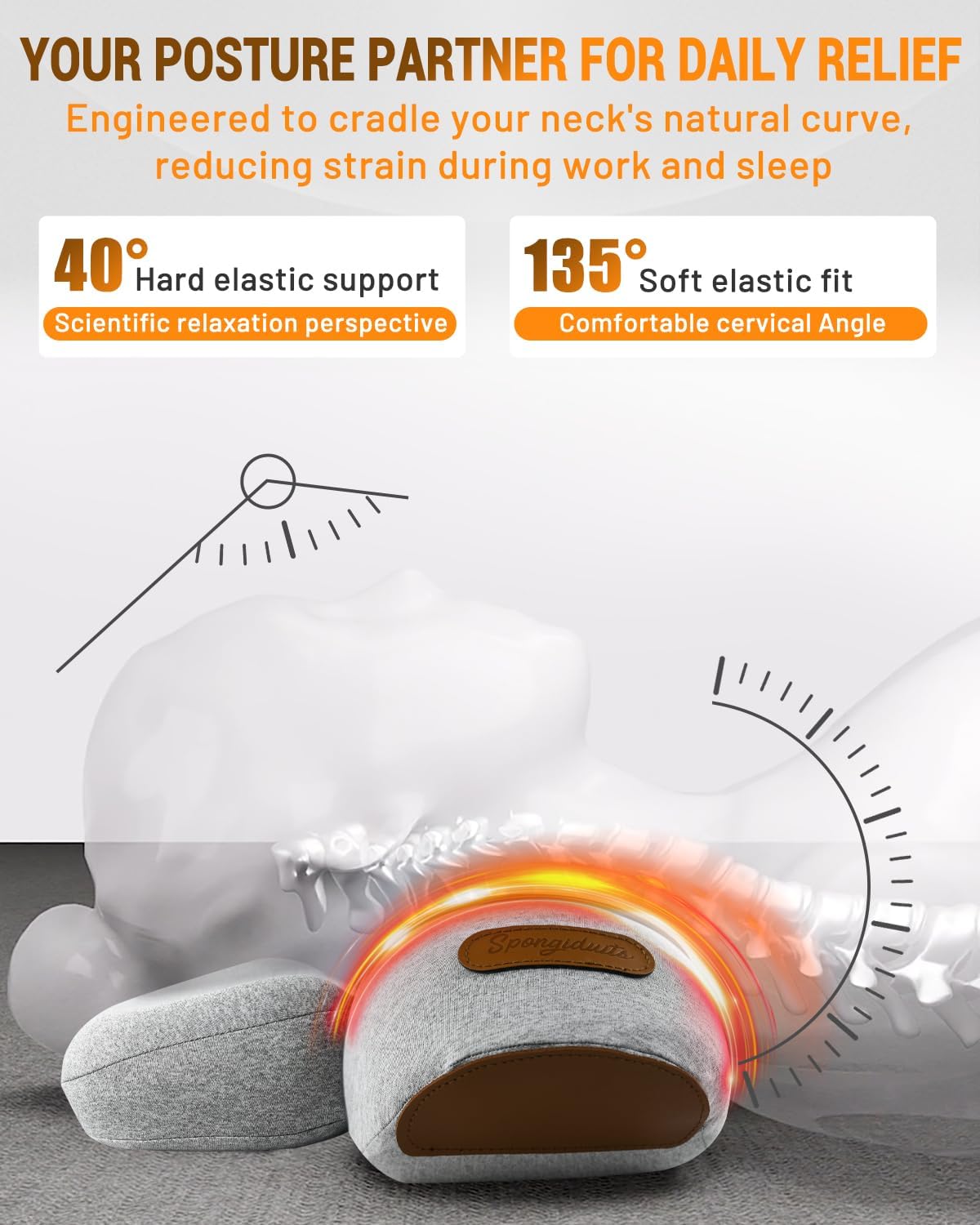 Pillow 3-in-1 Cervical Massager | Pillow Massage Neck Hump - Heating, Vibration, Airbag Elevation & Memory Foam Support for Comfort (Grey)