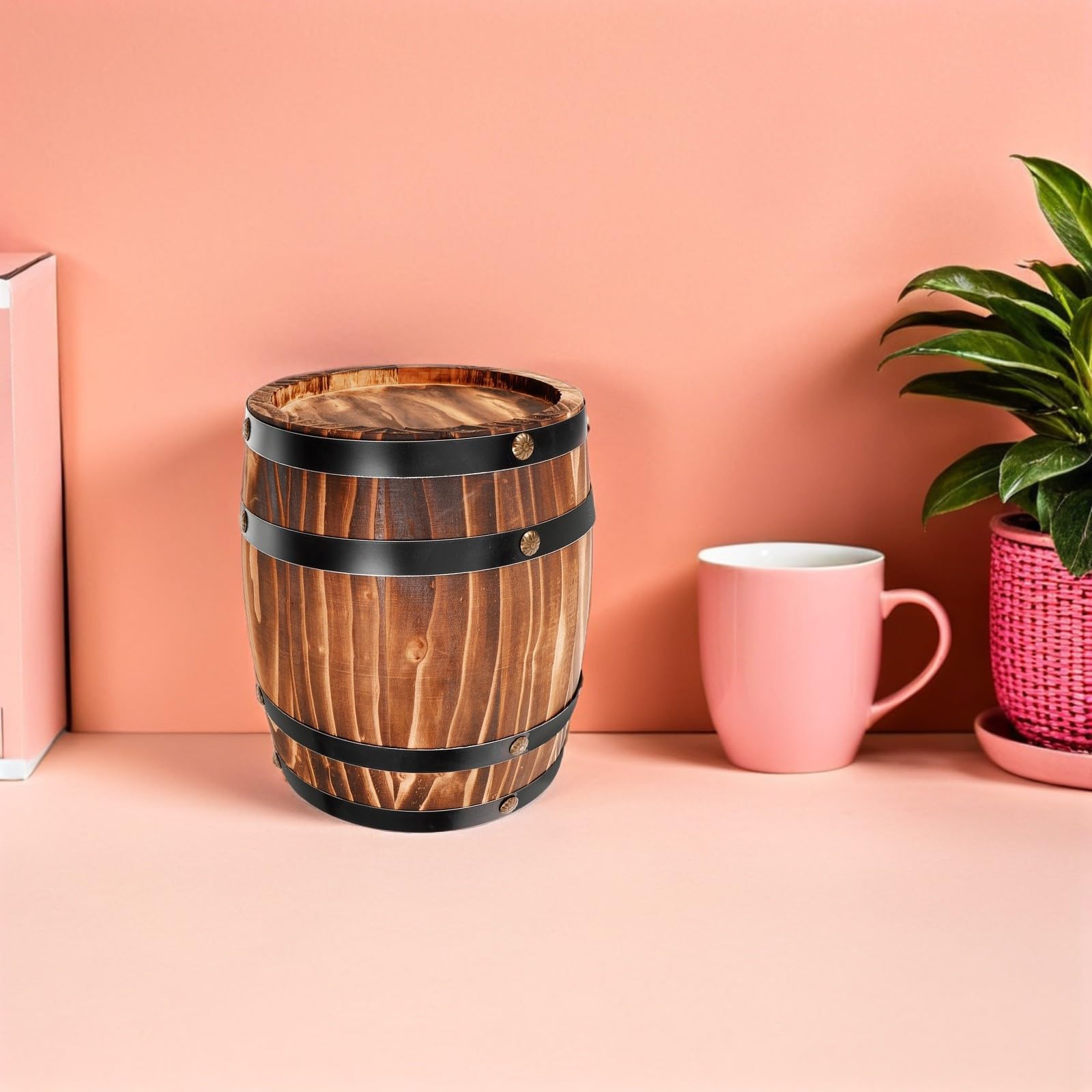 LIFKOME Holzfass Weinfass Deko Miniatur Eichenfass 20x16cm Barornament für Party und Whisky Bar Ausstattung