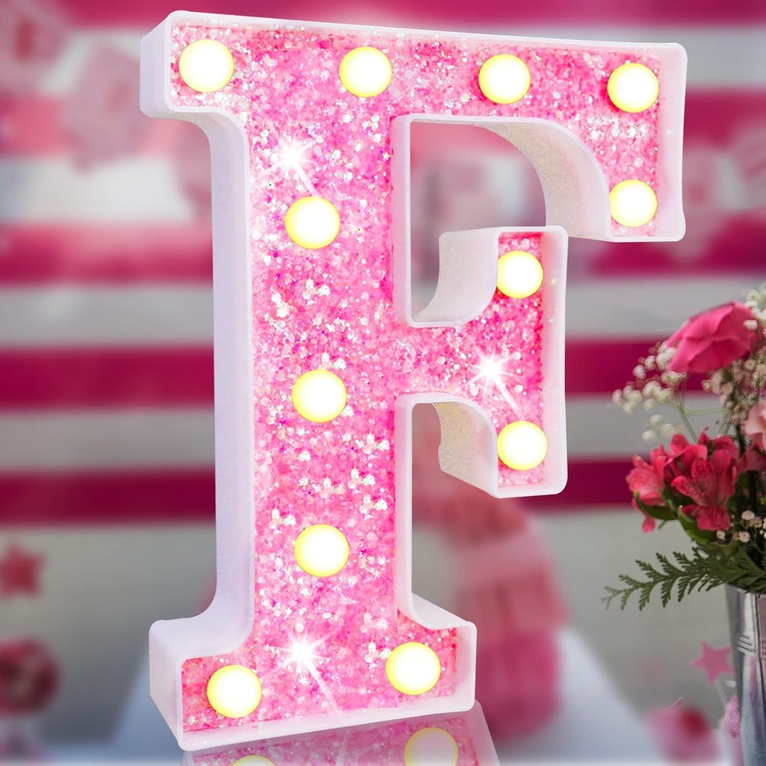 LED Marquee Letter Lights, Light Up Letters Glitter Alphabet Letter Sign Battery Powered for Night Light Birthday Party Wedding Girls Gifts Home Bar Christmas Decoration
