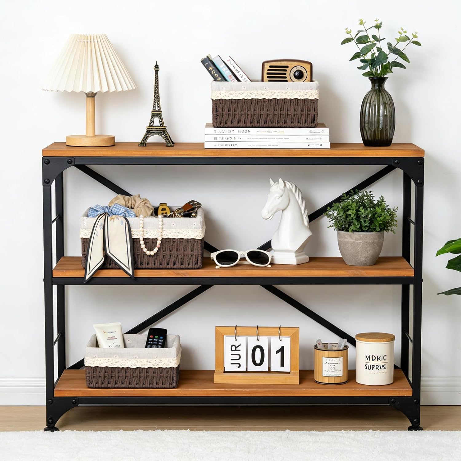 Wicker Storage Baskets 3-Pack Set, Hand-Woven Paper Rope Rattan Bins with Removable Liner, Multi-Size Organizer Baskets for Pantry, Countertop, Bedroom, Bathroom, Shelves (Dark-Brown, L+M+S)