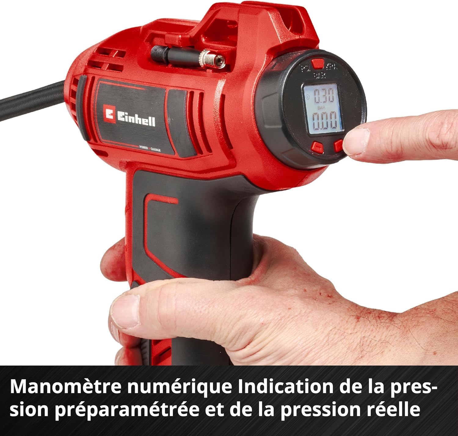 Einhell Compresseur pour voiture sans fil CE-CC 18 Li-Solo Power X-Change (18 V, 11 bar max., flexible à air comprimé 60 cm, fonction d’arrêt automatique) Livré sans batterie ni chargeur