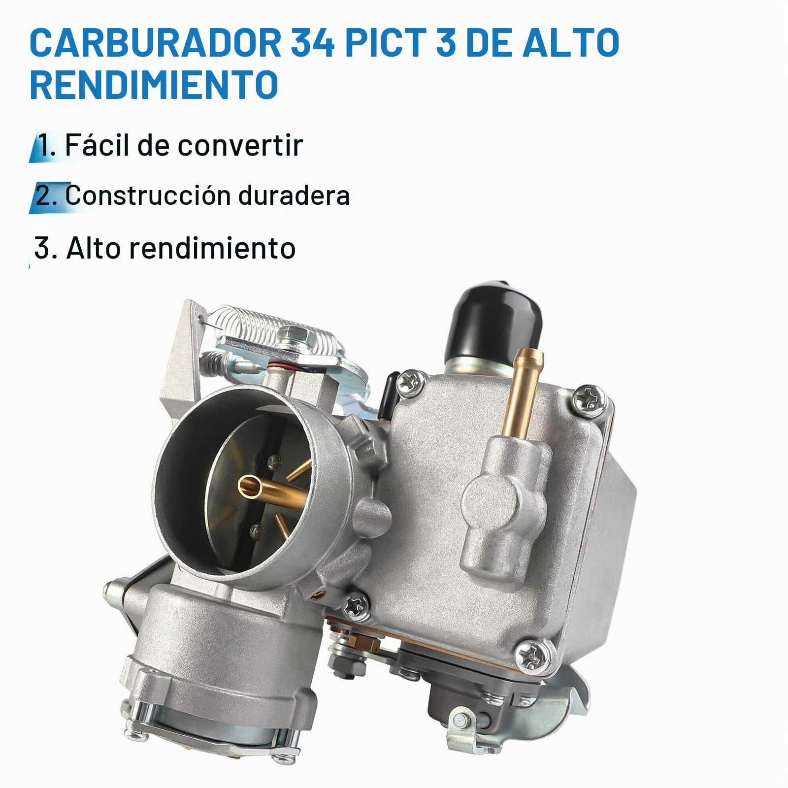 34 PICT-3 EMPI 12V Carburador con hardware compatible con VW Kaefer Cabrio Transporter T1 T2 1966 – 1979, repuesto para 113129031K 113129031N