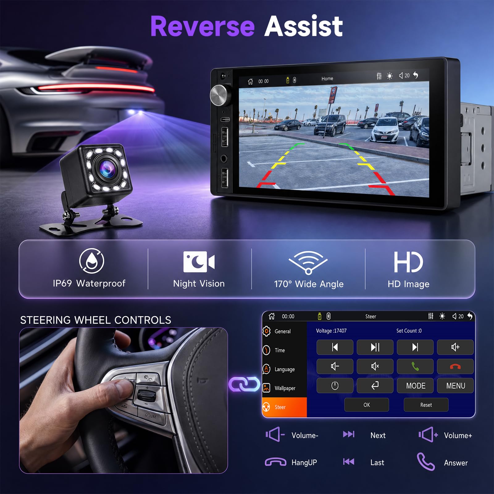 Hodozzy Autoradio DAB 1 DIN con CarPlay e Android Auto Wireless, AM/FM