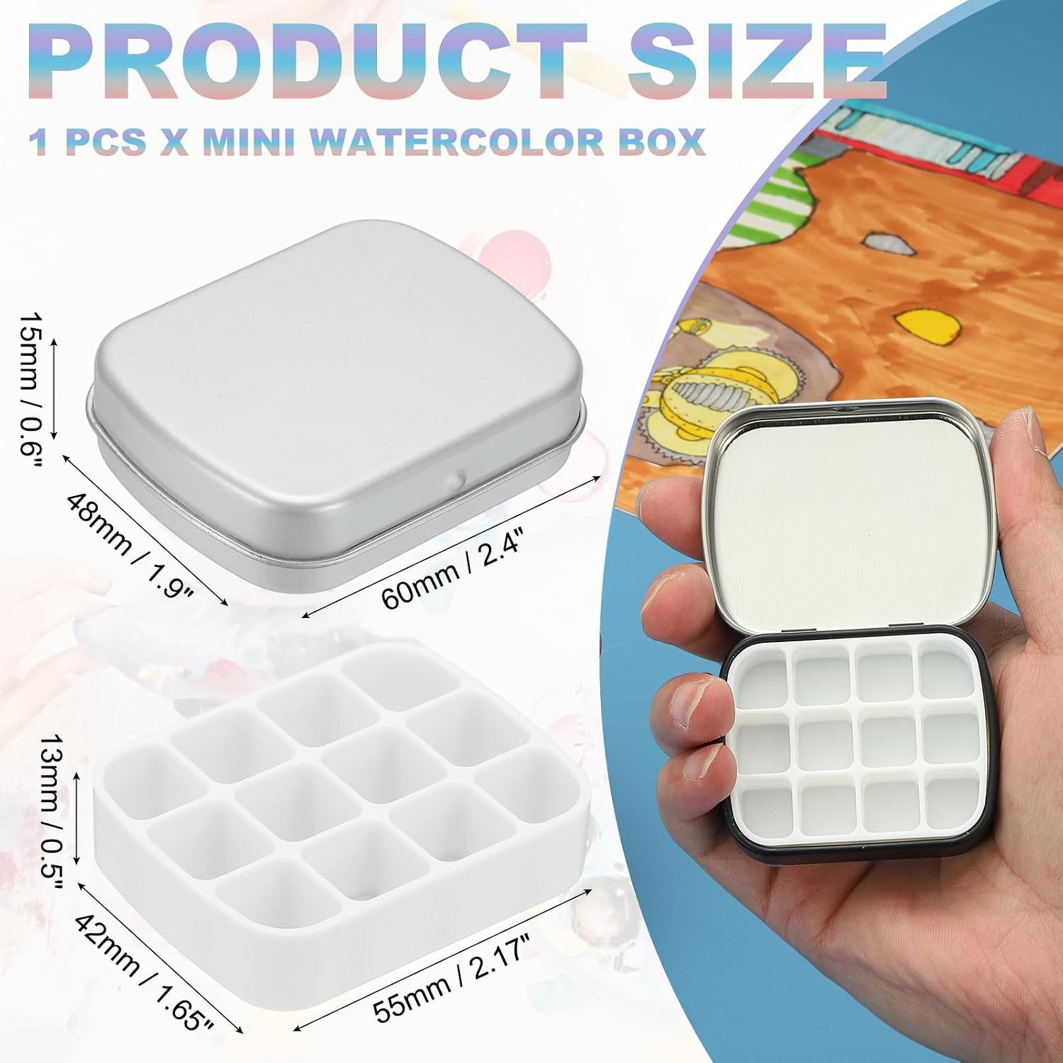 PATIKIL 12 Wells Mini Paint Tin Box, Mini Travel Empty Watercolor Tin Palette Box Portable Metal Paint Storage for Gouache Acrylic Oil Paint, Gray image 2