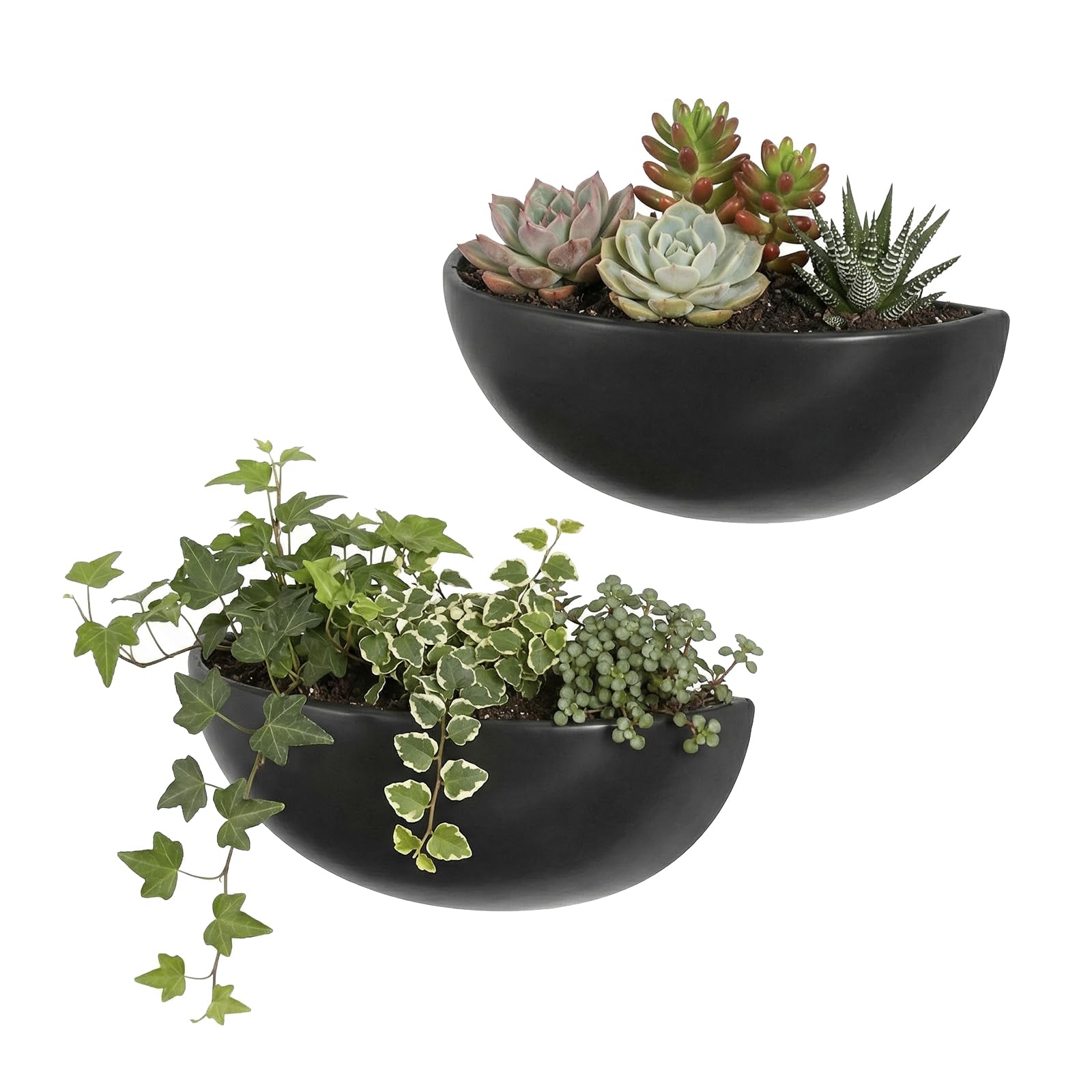 MyGift Matte Black Ceramic Wall Planter
