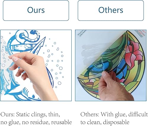 Vista 4 de GORGECRAFT 8 calcomanías de ventana de animales marinos de 6.3 pulgadas, diseño de tiburón estático, anticolisión, para puerta corrediza,