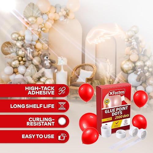 Miniatura 2 de XFasten Puntos de pegamento para globos transparentes, extraíbles, 2500 unidades (25 rollos), cinta adhesiva para arco de globos, puntos de cinta