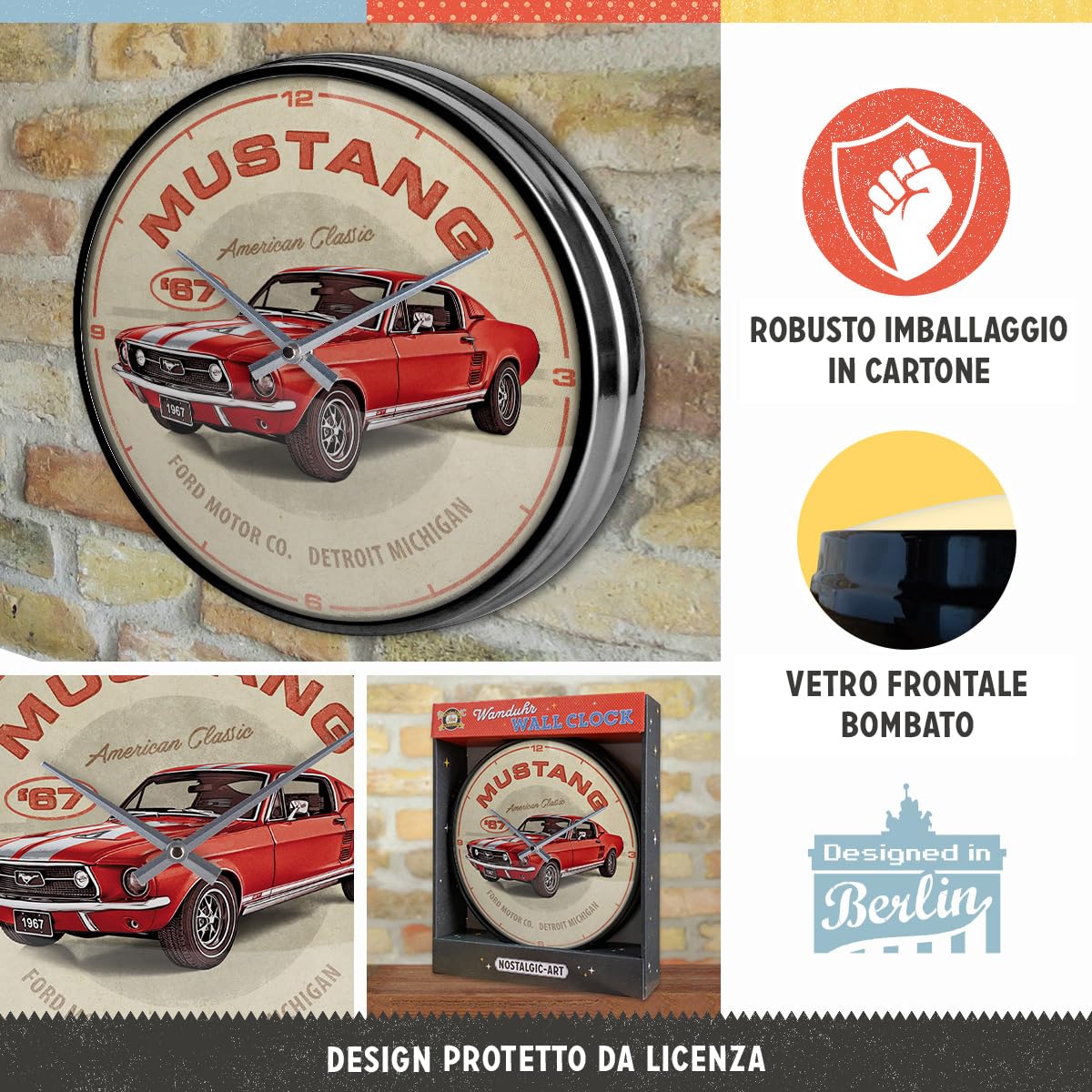 Nostalgic-Art Orologio da muro retrò, 31 cm, Mercedes-Benz – Silver & Blue – Idee regalo per amanti degli accessori Mercedes-Benz, decorazione per la cucina grande, design vintage
