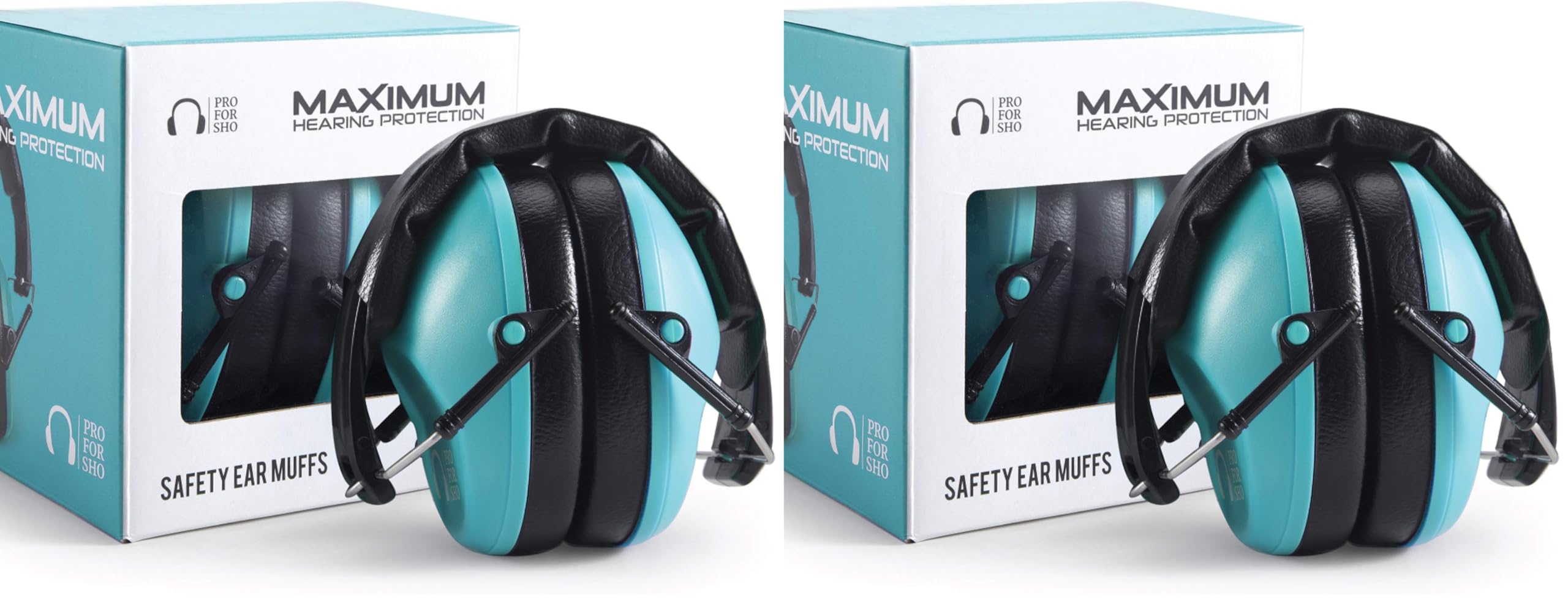 Pro For Sho 34dB NRR Hearing Protection Ear Muffs – Highest NRR in Compact Design – Ear Protection for Shooting, Gun Range, Industrial, and Sensory Use – Fits Adults to Kids (Teal) (Pack of 2)