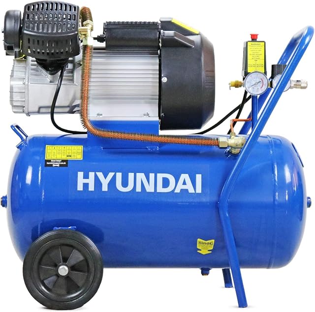 Hyundai 50 Litre Portable Air Compressor, 2.2kW, 116psi/14CFM, 3HP Air Compressor, Direct Drive V-Twin with 5 Piece Tool kit & 2 Year Warranty