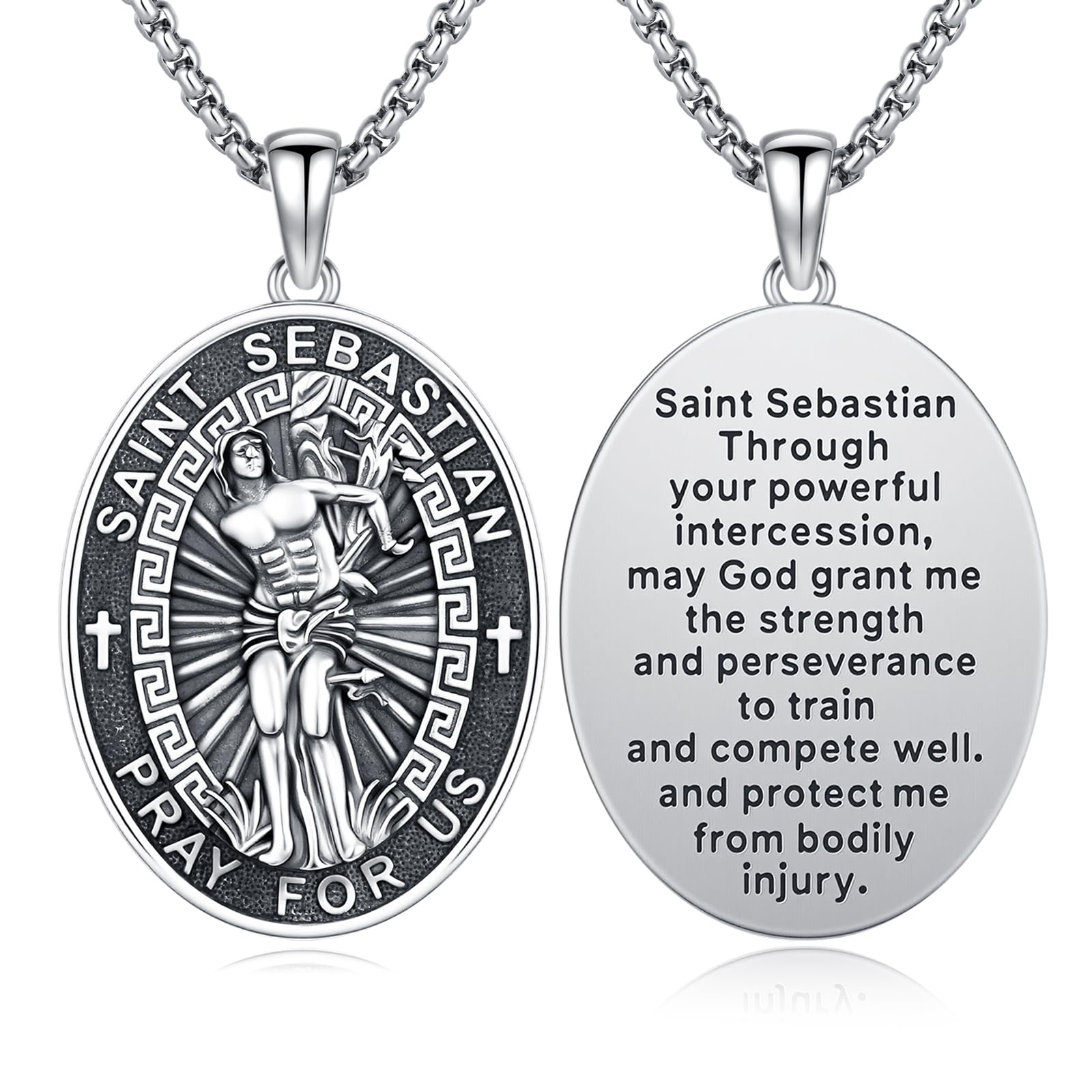 Silver/14K Gold Patron Saint Medal Amulet Necklace for Men Women