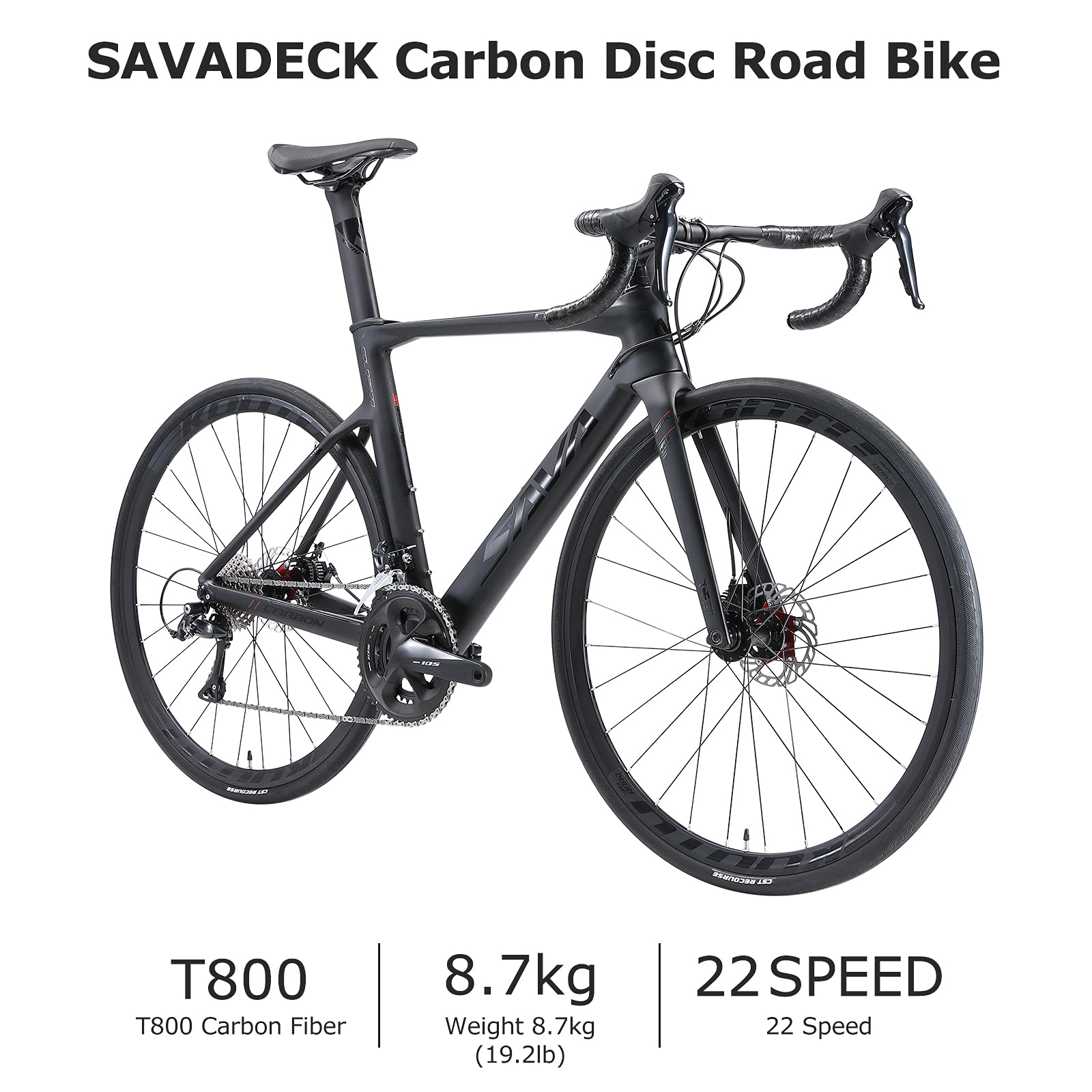 SAVADECK Carbon Road Bike, T800 Carbon Fiber Frame 700C Racing Bicycle