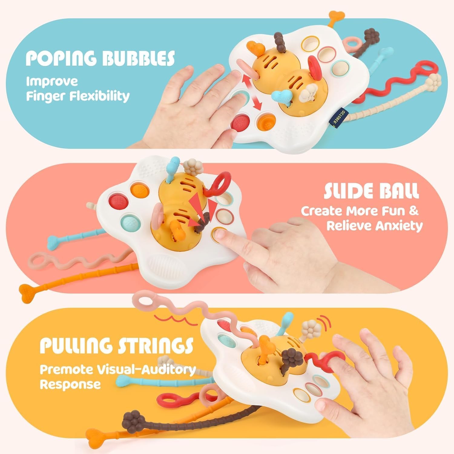 Royals hub Montessori Sensory Teething Pull String Toys for 1+ Year Old Travel Toys for Babies, Food Grade Silicone Baby Fine Motor Skills Toddler Activity - Image 3 thumbnail