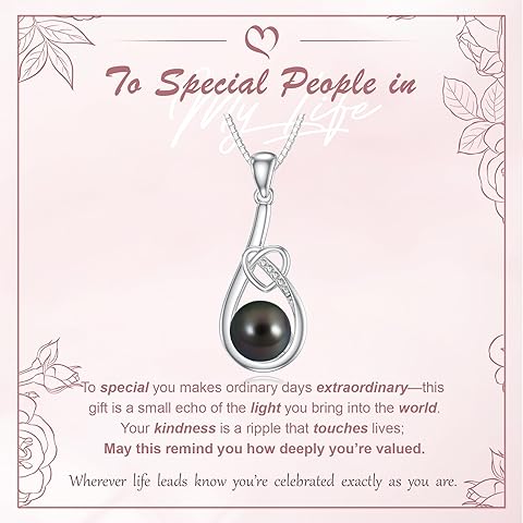 Tahitian Black Pearl Necklace Heart Gifts for Women Wife Her Valentines Birthday An...