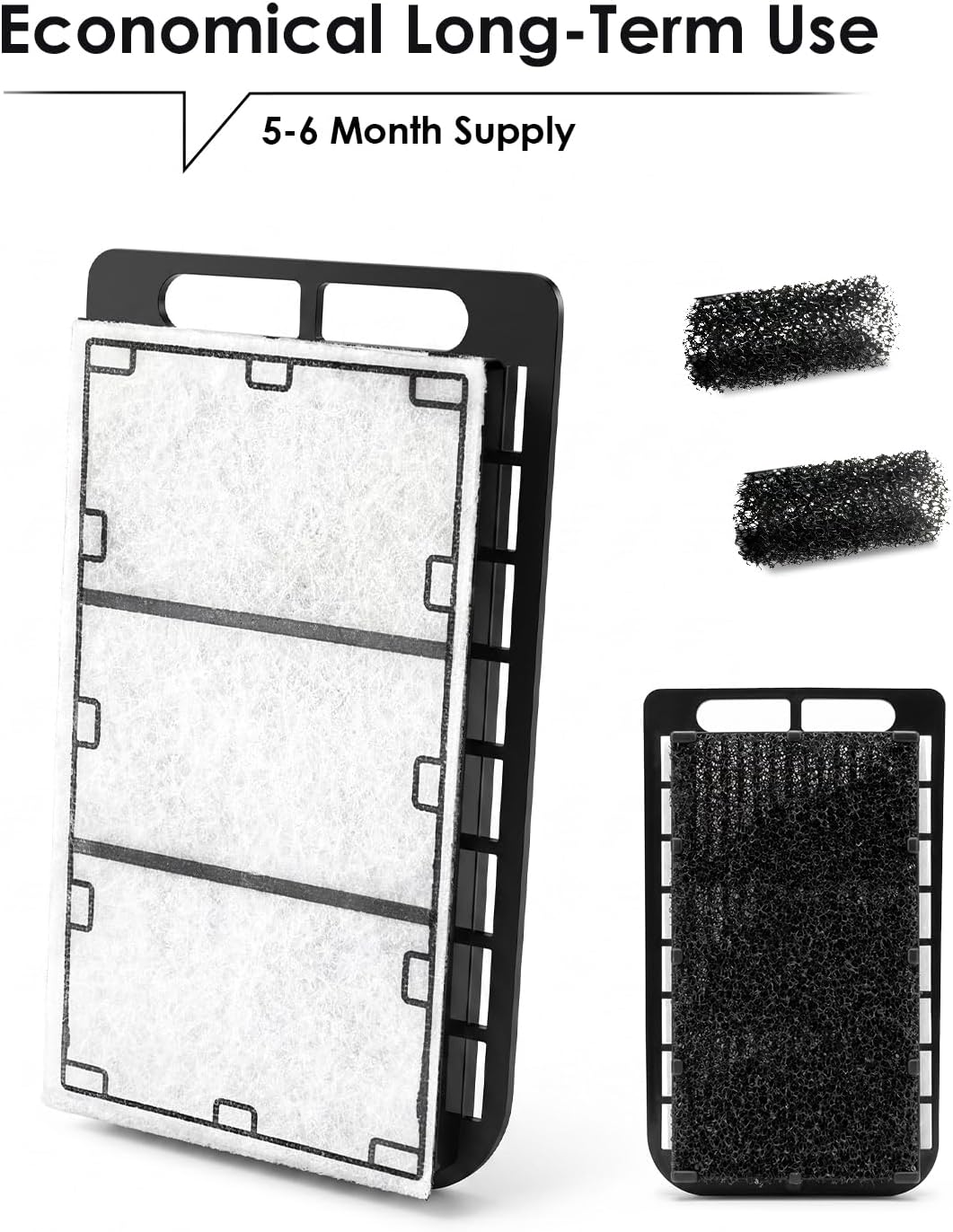 6 Packs Replacement Filter Cartridges with Intake Sponges (2 pcs) for Hang On Back Aquarium Filters,ONLY fit to up to 10 Gallon Filters image 3