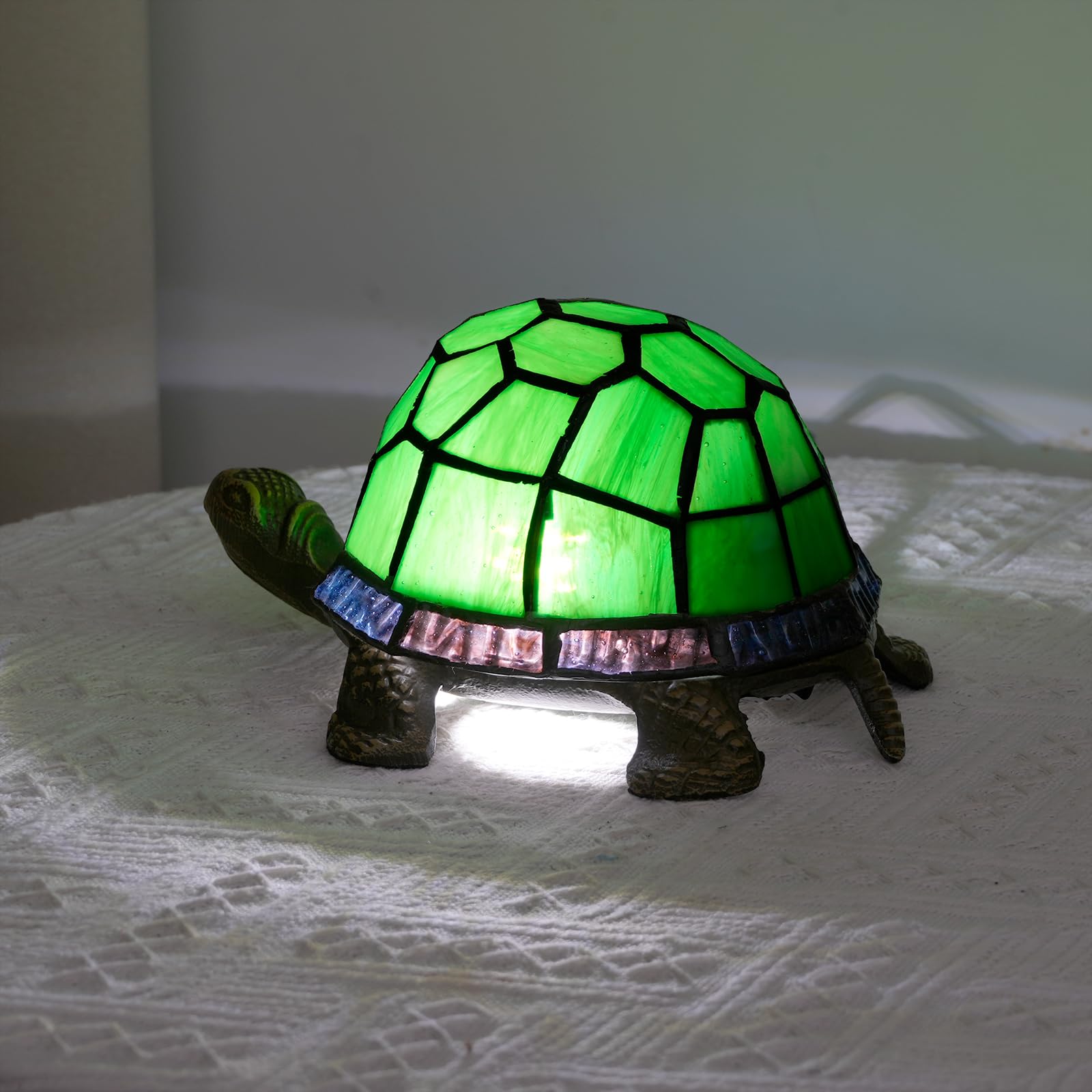 NUODITOS Tiffany Style Turtle Table Lamp Green Stained Glass Lamp Kids Children Animal Night Light for Home Decor Small Nightstand Light - Image 4