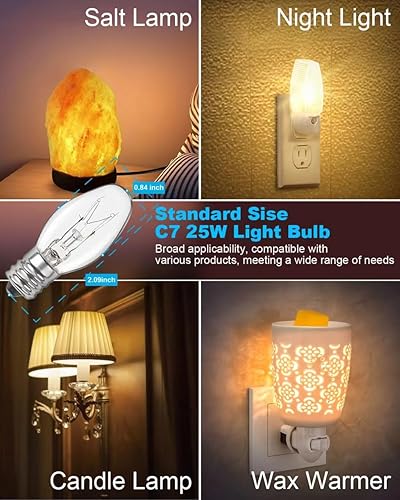 Vista 17 de Bombillas nocturnas – 4 W regulable blanco cálido – Base E12 – Vidrio transparente pequeño, C7