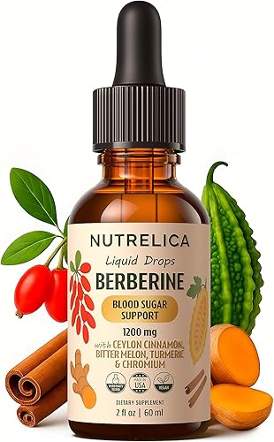 Berberina con canela de Ceilán, melón amargo, cúrcuma y cromo, equilibrio de azúcar en sangre y metabolismo de la glucosa, 1200 mg, sin azúcar,