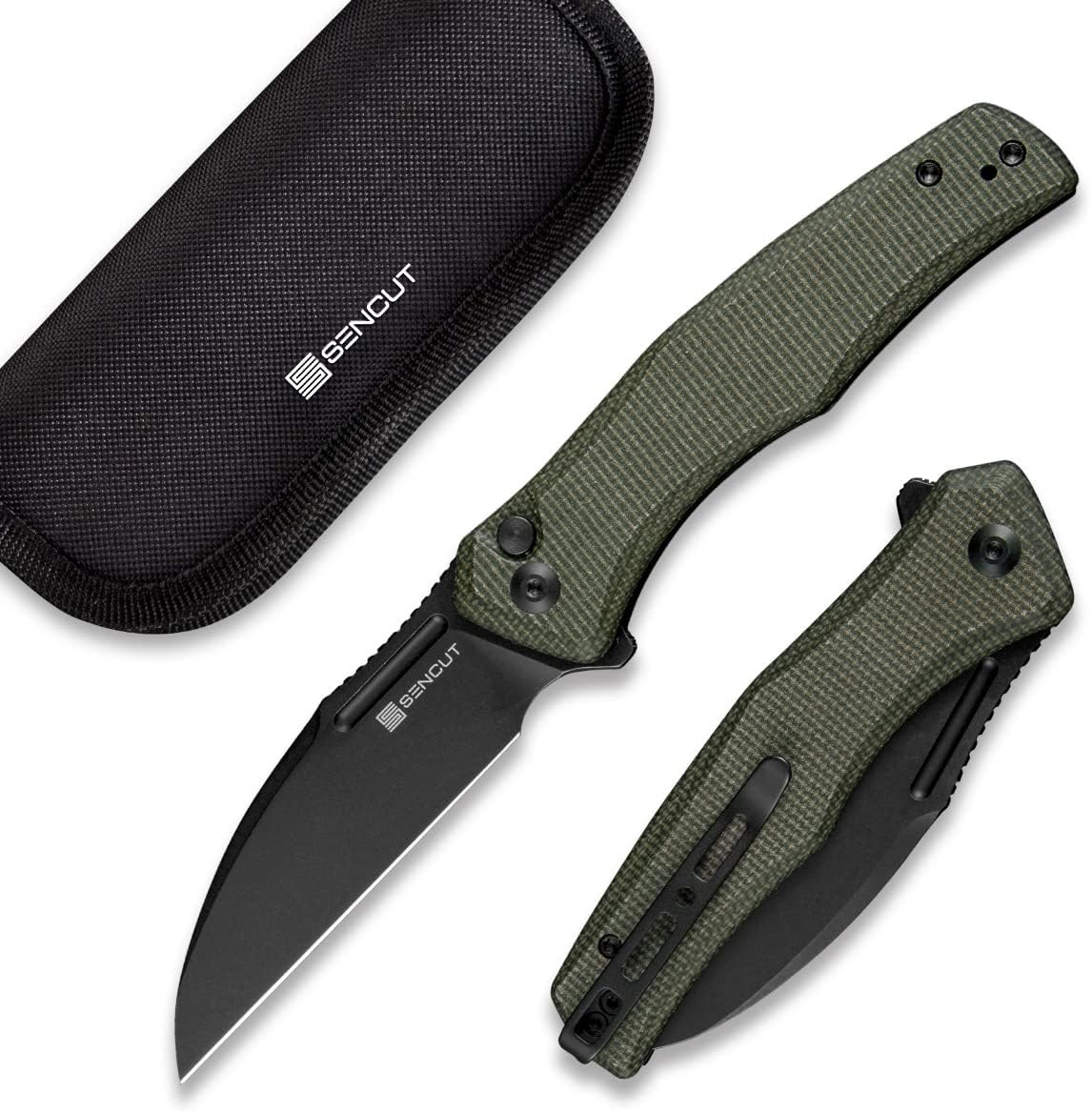 SENCUT Watauga Pocket Folding Knife for EDC, Button Lock Small Knife with Clip, Black Stonewashed D2 Blade with Micarta Handle,Everyday Carry Knife for Men Women, Lightweight for Indoor Outdoor Gift S21011-2