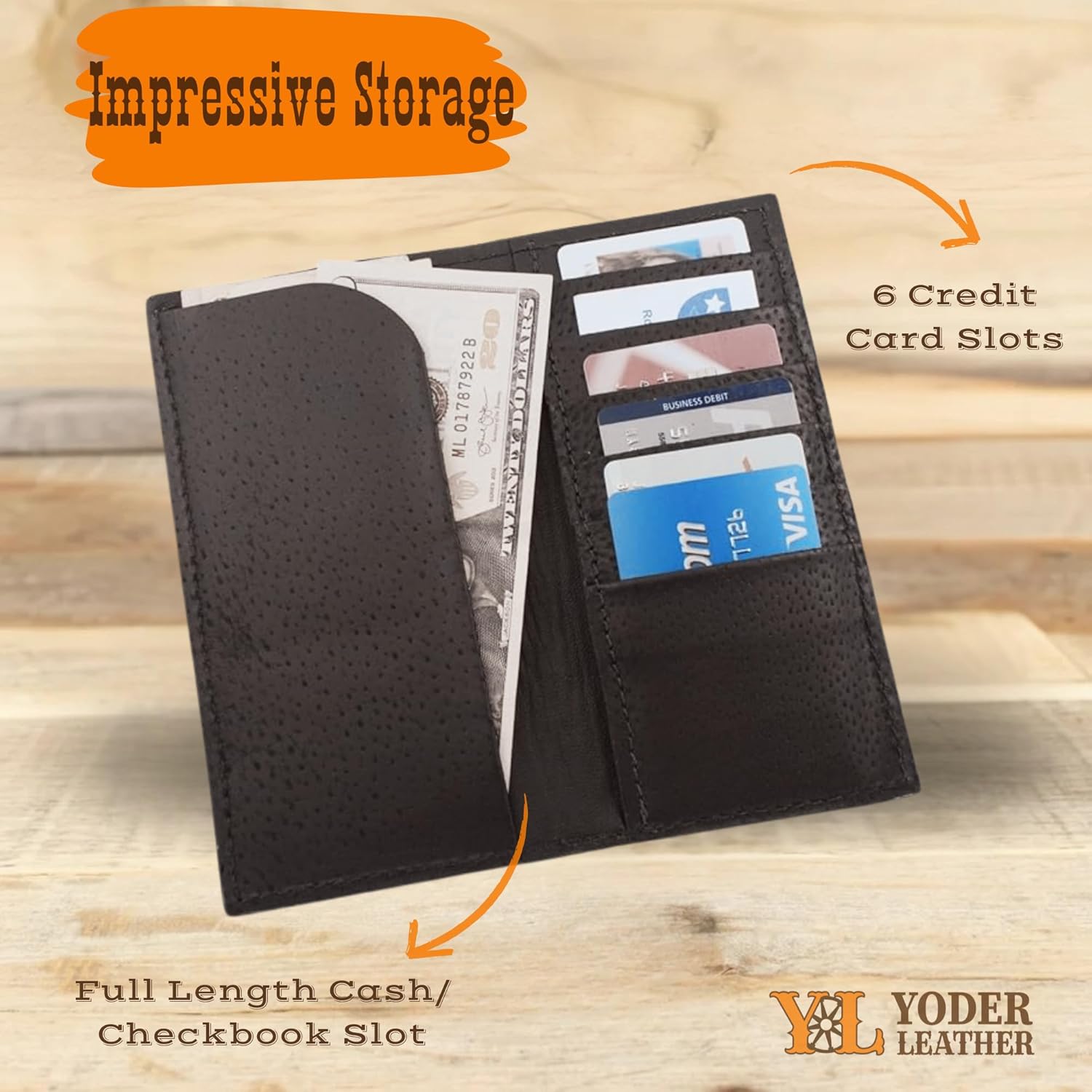 Yoder Leather Company Brown Ostrich Skin Rodeo Checkbook Wallet