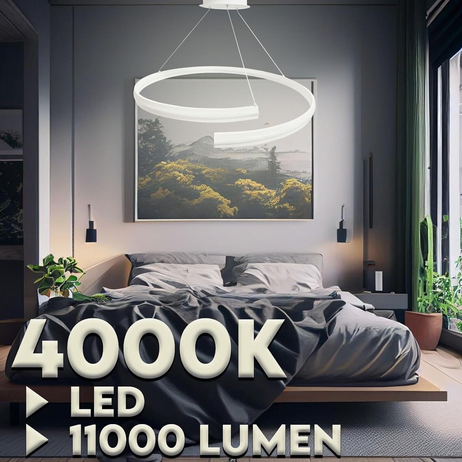MAKA Lampadario a Sospensione Moderno LED | Lampadario Sospeso per Camera da Letto, Soggiorno Moderno a Spirale | 100W 11000 Lumen | Luce Fredda 6500K| Diametro 74 cm
