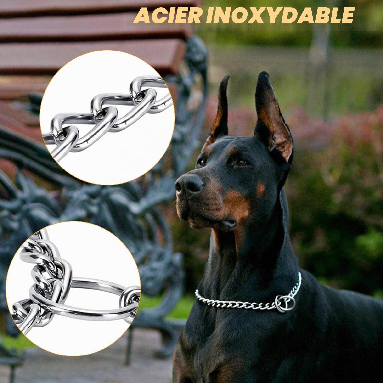 65cm Collier Etrangleur Chien 128cm Laisse Chaine pour Chien, Acier Inoxydable Collier Chaine pour La Plupart des Chiens l'entraînement et Les Promenades