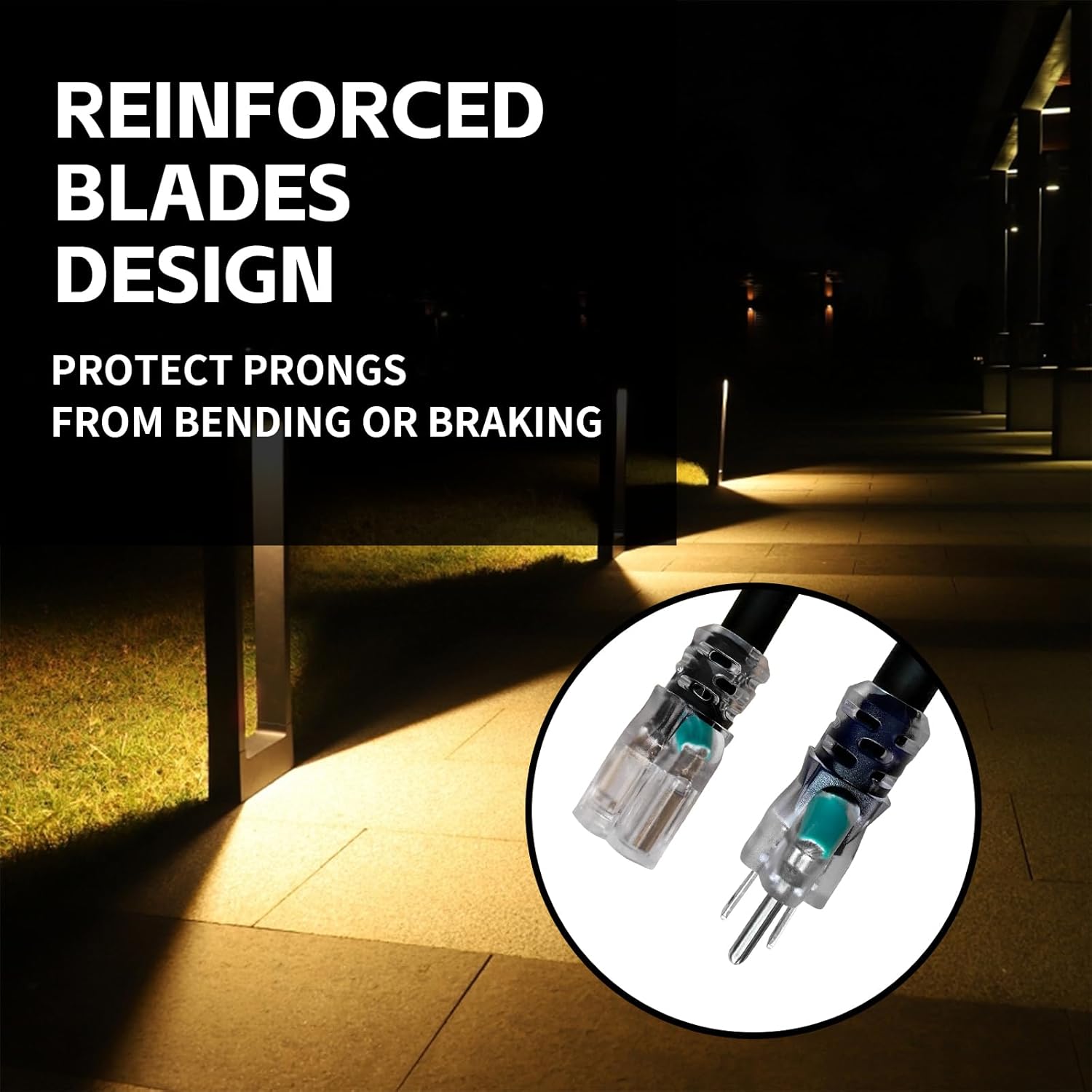 10FT GFCI Lighted Outdoor Extension Cord - 16 Gauge 3 Prong SJTW Black Extension Cable with 3 Prong Grounded Plug for Safety,UL Listed