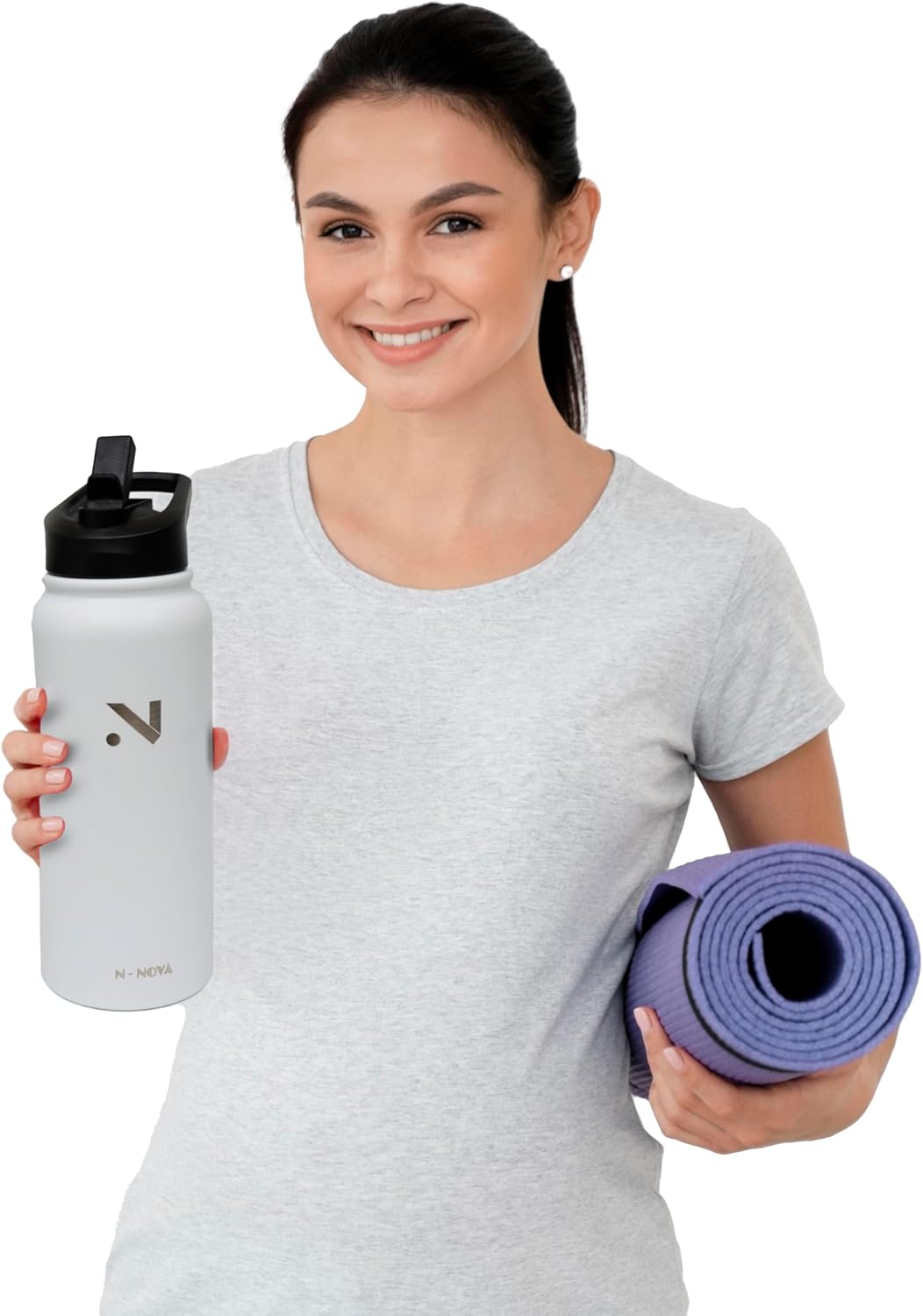 N-NOVA-32oz Stainless Steel Water Bottle–Premium Insulated,Keep warm and cold for long, Leak-Proof, Durable Design with Two Lids – Black & White – Ideal for Sports, Outdoors, and Everyday Use (white) - Image 2