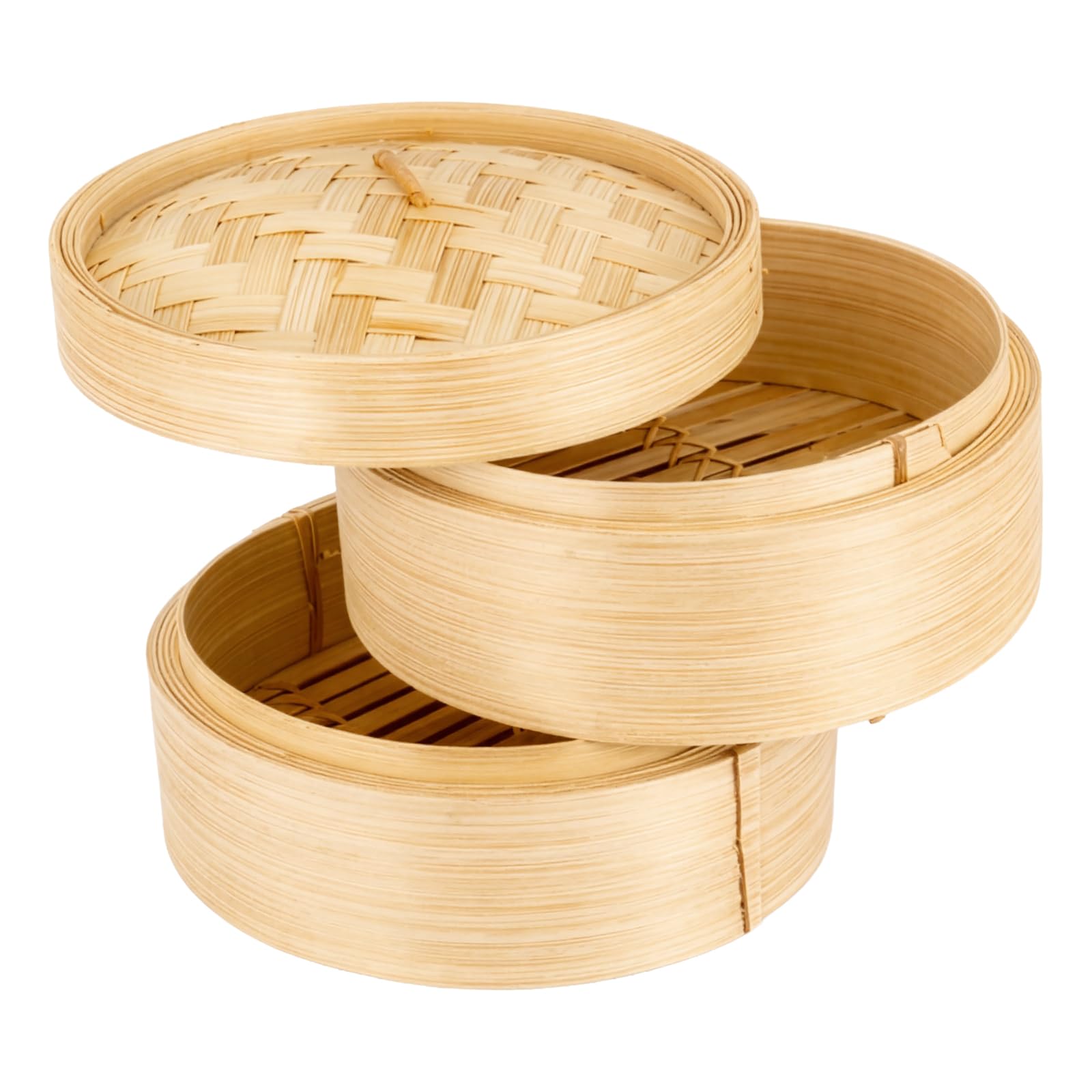 EVERGOODS Bamboo Steamer Basket Set – 2 Piece Bamboo Steamers for Dim Sum, Dumplings, Vegetables, Fish, Rice, Meat – Healthy, Eco-Friendly, Authentic Asian Cooking (3PCS)