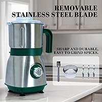 Vista 2 de Versatile Kitchen Grinder 500W Electric Mill Grinds Spices, Nuts, Grains, Coffee 3 Stainless Steel Blades Dry Use (Green)