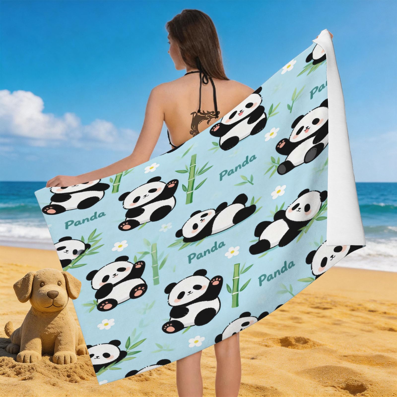Leichong Men's Blue 3D Cartoon Panda Beach Towel Large Microfiber Soft Quick Dry For Adults, Bamboo Bath Towel Lightweight Soft Absorbent For Travel Swimming Pool Sports, 80 X 160 Cm